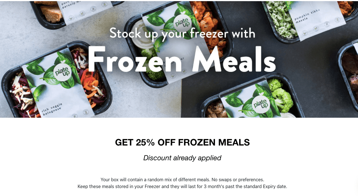 Plate up 25% off frozen meals 